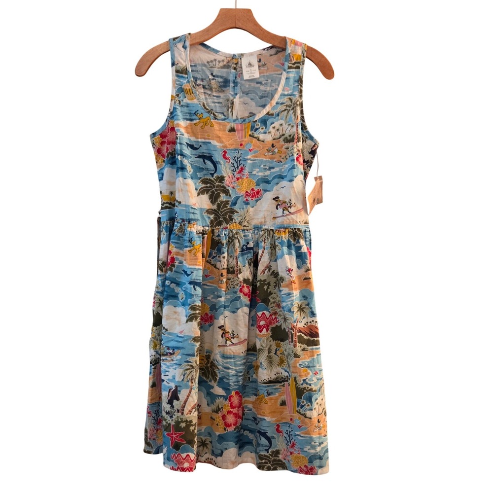 NWT Disney Store Rare Tropical Island Dress Hidden Mickey Pluto Donald Sz XS